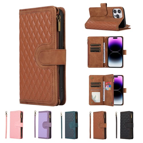 Zip grid leather wallet - wallet, phone