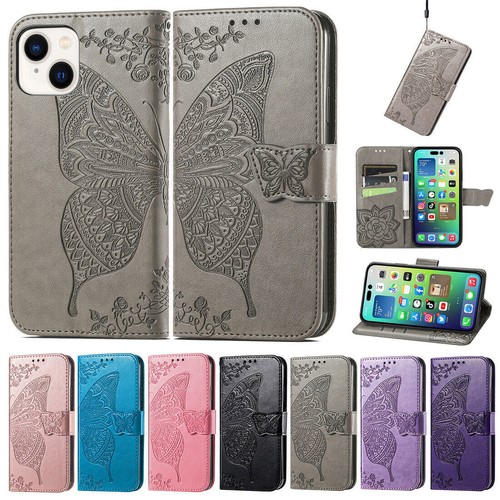 Butterfly leather wallet - leather, phone